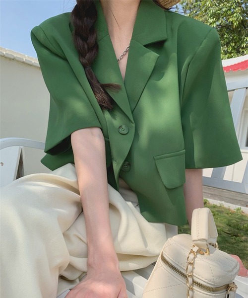 leune(ルネ)の「クロップドジャケット(テーラードジャケット・レディース・グリーン/ブラック・FREE)」の17枚目の写真