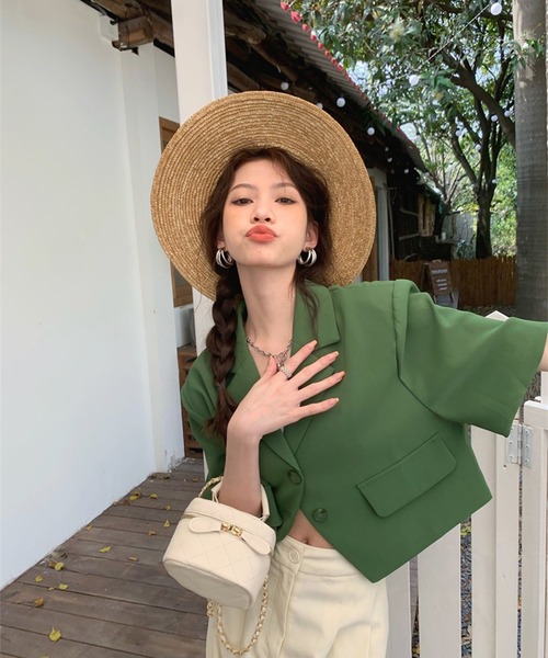 leune(ルネ)の「クロップドジャケット(テーラードジャケット・レディース・グリーン/ブラック・FREE)」の18枚目の写真