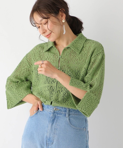 LEPSIM(レプシィム)の「ソウレース5分袖シャツ 182930(Tシャツ/カットソー・レディース・グリーン/ブラック/オフホワイト・FREE)」の3枚目の写真