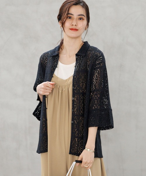 LEPSIM(レプシィム)の「ソウレース5分袖シャツ 182930(Tシャツ/カットソー・レディース・グリーン/ブラック/オフホワイト・FREE)」の6枚目の写真
