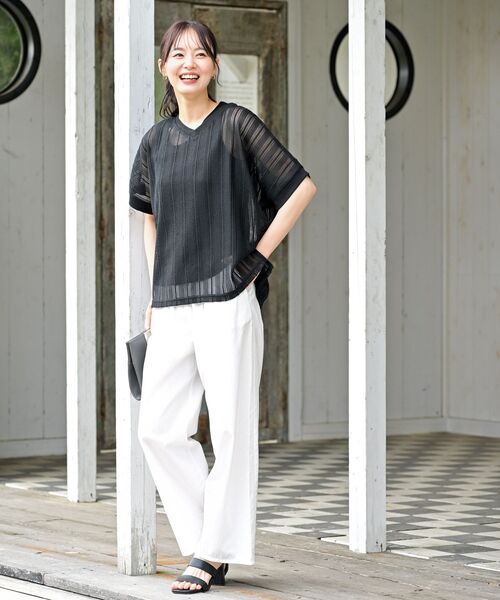 rps(アールピーエス)の「透かし編みゆるプルオーバー+タンクアンサンブル(ニット/セーター・レディース・カーキ/ブラック/オレンジ/ベージュ/アイボリー・フリー)」の14枚目の写真