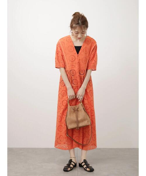 Lugnoncure（ルノンキュール）の「アイレットレースワンピース（ワンピース・レディース・ブラック/オフホワイト/オレンジ・F）」の5枚目の写真