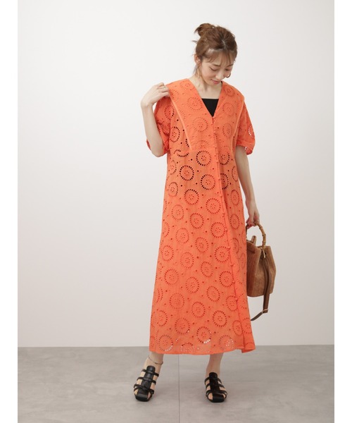 Lugnoncure（ルノンキュール）の「アイレットレースワンピース（ワンピース・レディース・ブラック/オフホワイト/オレンジ・F）」の3枚目の写真