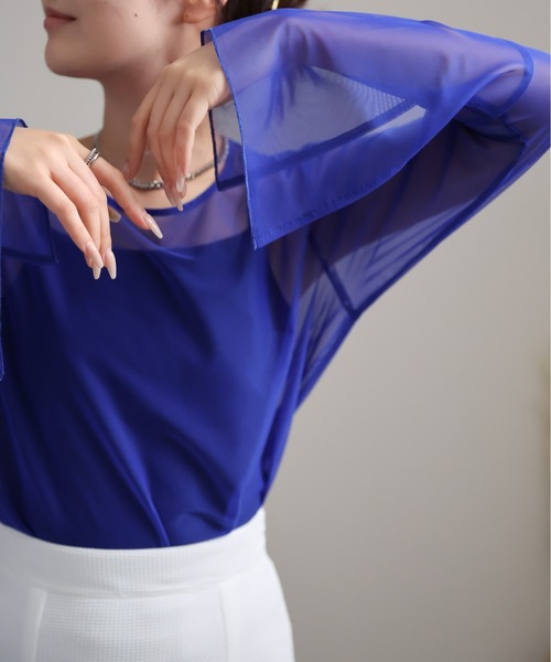 sakishimatokyo（サキシマトーキョー）の「スリットスリーブ シアートップス / カットソー/ブラウス（Tシャツ/カットソー・レディース・チャコール/グリーン/ブルー/ブラック/アイボリー/ダークブラウン/レッド系その他/パープル/スミクロ・FREE）」の17枚目の写真