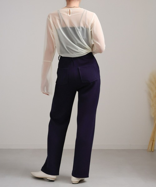 さきなここMEER.ネックスリットシアートップ　ブラック NECK SLIT SHEER TOP /BLK A514 - MEER.