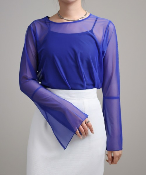 sakishimatokyo（サキシマトーキョー）の「スリットスリーブ シアートップス / カットソー/ブラウス（Tシャツ/カットソー・レディース・チャコール/グリーン/ブルー/ブラック/アイボリー/ダークブラウン/レッド系その他/パープル/スミクロ・FREE）」の10枚目の写真