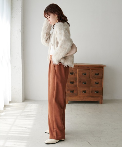 DISCOAT（ディスコート）の「スエードライクワイドパンツ（その他パンツ・レディース・アイボリー/ブラウン系その他/ブルー・FREE）」の4枚目の写真