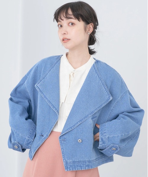 earth music&ecology(アースミュージックアンドエコロジー)の「ビッグカラーショートジャケット(その他アウター・レディース・ダークインディゴブルー/ライトインディゴブルー・FREE)」の1枚目の写真