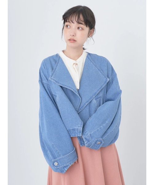 earth music&ecology(アースミュージックアンドエコロジー)の「ビッグカラーショートジャケット(その他アウター・レディース・ダークインディゴブルー/ライトインディゴブルー・FREE)」の3枚目の写真