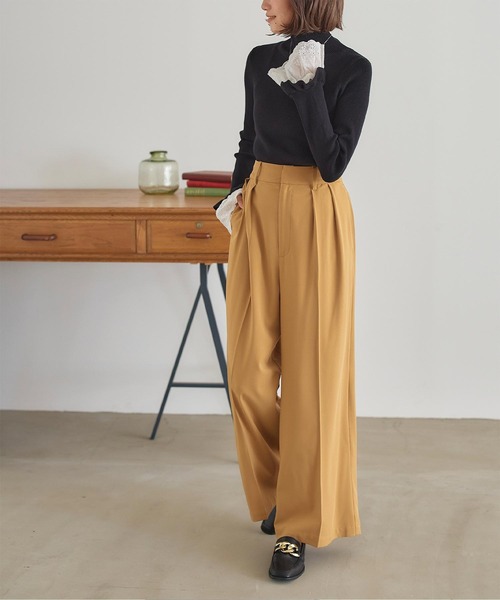 titivate(ティティベイト)の「ハイウエストタックワイドパンツ(その他パンツ・レディース・カーキ/グリーン/オリーブ/イエロー/ブラック・M/S/L/XS)」の14枚目の写真