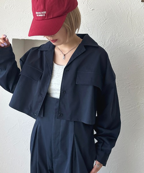 apres jour mignon(アプレジュールミニョン)の「クロップドシャツ【ZOZOTOWN限定アイテム】【SETUP着用可能】(シャツ/ブラウス・レディース・ネイビー/ブラック/チャコールグレー・X-LARGE/フリー)」の3枚目の写真