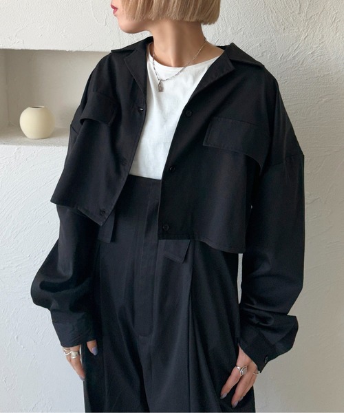 apres jour mignon(アプレジュールミニョン)の「クロップドシャツ【ZOZOTOWN限定アイテム】【SETUP着用可能】(シャツ/ブラウス・レディース・ネイビー/ブラック/チャコールグレー・X-LARGE/フリー)」の4枚目の写真