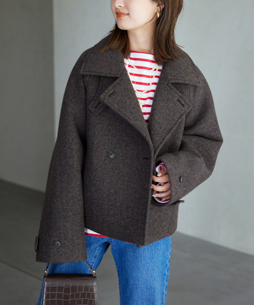 SLOBE IENA★ツイードボンディングショートコート★ブラウン size38 SLOBE IENA（スローブイエナ）の「ツイードボンディングショート