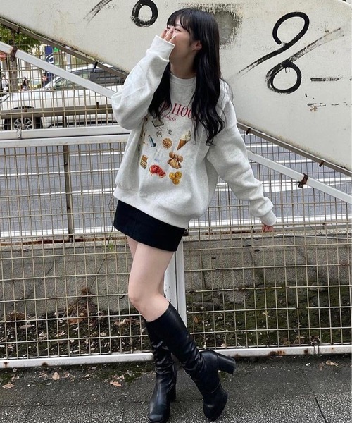 Chick（チック）の「RETRO CREW NECK SWEAT / レトロ柄クルーネックスウェット（スウェット・レディース・ブラック/グレー・FREE）」の11枚目の写真