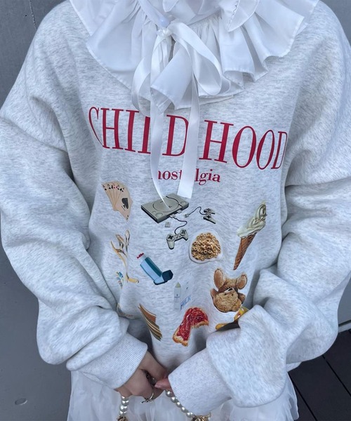 Chick（チック）の「RETRO CREW NECK SWEAT / レトロ柄クルーネックスウェット（スウェット・レディース・ブラック/グレー・FREE）」の14枚目の写真