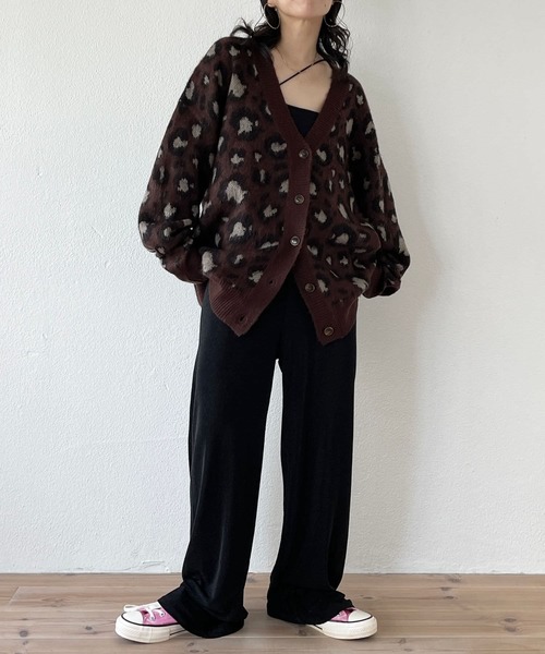 wee9s（ウィークス）の「SHOUBU CARDIGAN / レオパード勝負カーディガン（カーディガン/ボレロ・レディース・ダークブラウン・FREE）」の2枚目の写真