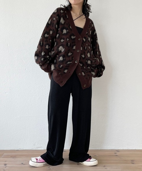 wee9s（ウィークス）の「SHOUBU CARDIGAN / レオパード勝負カーディガン（カーディガン/ボレロ・レディース・ダークブラウン・FREE）」の5枚目の写真