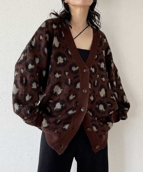 wee9s（ウィークス）の「SHOUBU CARDIGAN / レオパード勝負カーディガン（カーディガン/ボレロ・レディース・ダークブラウン・FREE）」の6枚目の写真