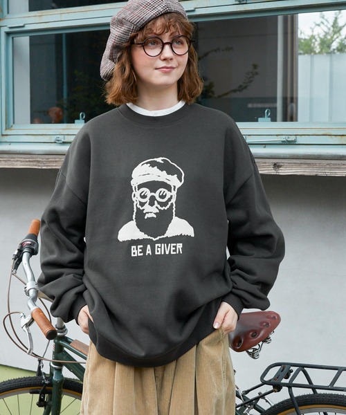 MONO-MART LADY'S(モノマートレディース)の「OJISANシルエットプリントスウェットプルオーバー(スウェット・レディース・スミクロ/オートミール/ブラウン/ネイビー・FREE)」の7枚目の写真