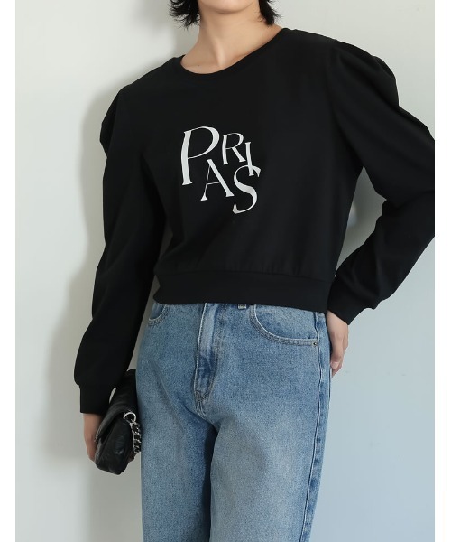 Re:EDIT（リエディ）の「ショート丈タックスリーブフロントロゴロンT（Tシャツ/カットソー・レディース・ホワイト/ブラック・MEDIUM/LARGE）」の8枚目の写真