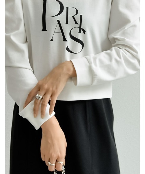 Re:EDIT（リエディ）の「ショート丈タックスリーブフロントロゴロンT（Tシャツ/カットソー・レディース・ホワイト/ブラック・MEDIUM/LARGE）」の16枚目の写真