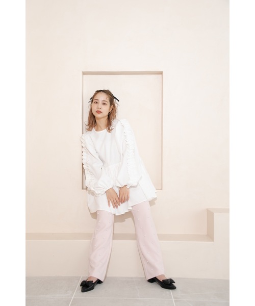 JUMELLE（ジュメロ）の「【低身長】【洗濯可】pearl straight slacks（スラックス・レディース・ピンク/グレー・MEDIUM/SMALL）」の4枚目の写真