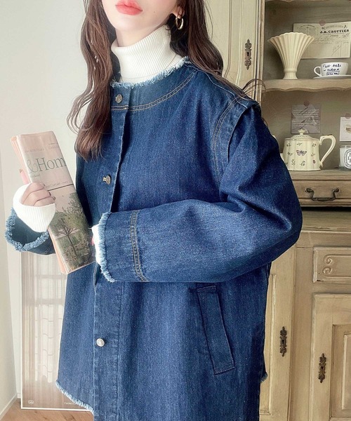 classicalelf（クラシカルエルフ）の「春に大活躍！フリンジ切替デニムジャケット（デニムジャケット・レディース・ライトブルー/インディゴブルー・X-LARGE/MEDIUM/LARGE/SMALL）」の6枚目の写真