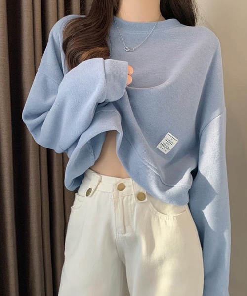NinaetLina（ニナエリナ）の「クロップド丈長袖カットソー（Tシャツ/カットソー・レディース・ブルー/ベージュ/ブラック・XL/L/M）」の3枚目の写真