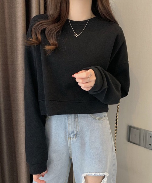 NinaetLina（ニナエリナ）の「クロップド丈長袖カットソー（Tシャツ/カットソー・レディース・ブルー/ベージュ/ブラック・XL/L/M）」の2枚目の写真