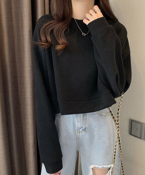 NinaetLina（ニナエリナ）の「クロップド丈長袖カットソー（Tシャツ/カットソー・レディース・ブルー/ベージュ/ブラック・XL/L/M）」の4枚目の写真