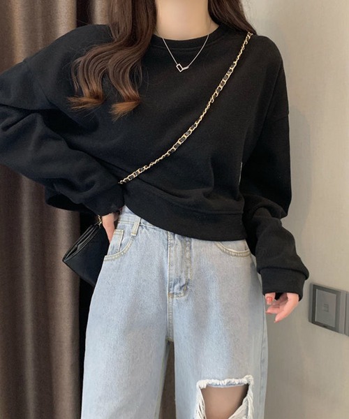 NinaetLina（ニナエリナ）の「クロップド丈長袖カットソー（Tシャツ/カットソー・レディース・ブルー/ベージュ/ブラック・XL/L/M）」の5枚目の写真