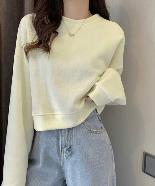 NinaetLina（ニナエリナ）の「クロップド丈長袖カットソー（Tシャツ/カットソー・レディース・ブルー/ベージュ/ブラック・XL/L/M）」の6枚目の写真