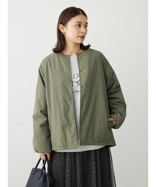 Green　Parks（グリーンパークス）の「ライト中わたノーカラーブルゾン（ブルゾン・レディース・ホワイト系その他2/カーキ/ブラック/ベージュ・FREE）」の7枚目の写真