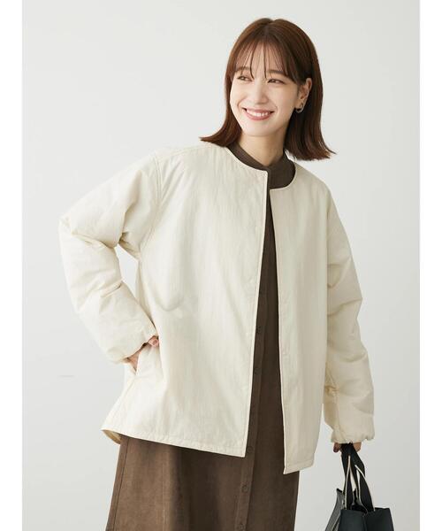 Green　Parks（グリーンパークス）の「ライト中わたノーカラーブルゾン（ブルゾン・レディース・ホワイト系その他2/カーキ/ブラック/ベージュ・FREE）」の8枚目の写真