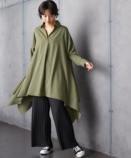 Soiunique（スワユニーク）の「裾変形ゆったりスキッパーチュニック ［Soiunique］（シャツ/ブラウス・レディース・アイボリー/カーキ/ブラック・FREE）」の22枚目の写真