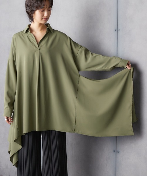 Soiunique（スワユニーク）の「裾変形ゆったりスキッパーチュニック ［Soiunique］（シャツ/ブラウス・レディース・アイボリー/カーキ/ブラック・FREE）」の21枚目の写真