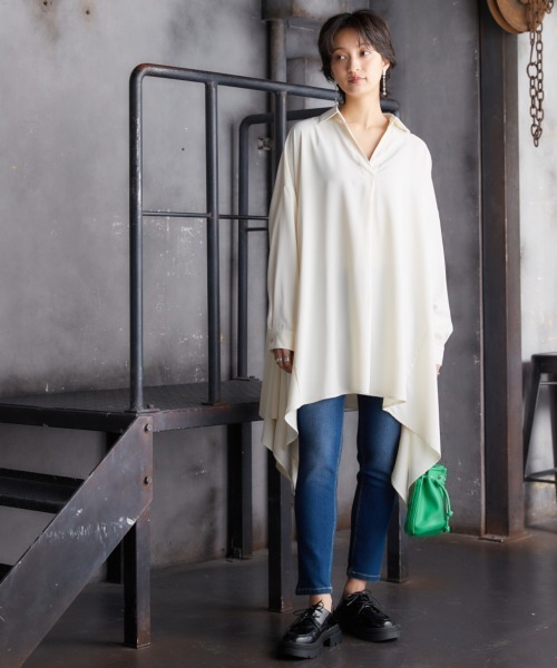 Soiunique（スワユニーク）の「裾変形ゆったりスキッパーチュニック ［Soiunique］（シャツ/ブラウス・レディース・アイボリー/カーキ/ブラック・FREE）」の7枚目の写真