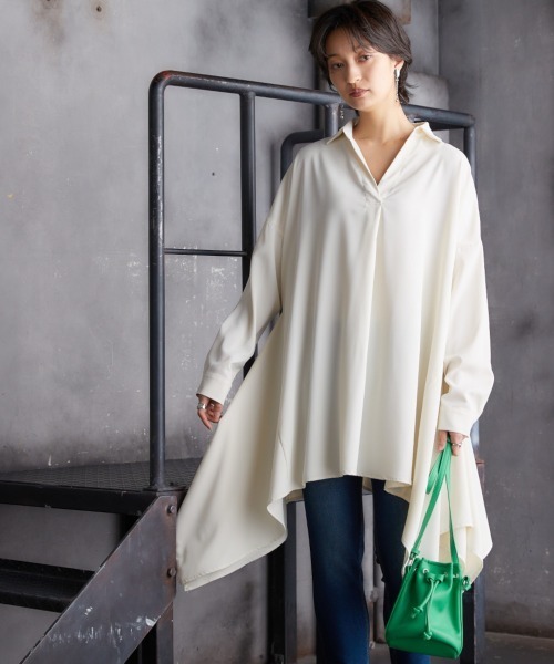 Soiunique（スワユニーク）の「裾変形ゆったりスキッパーチュニック ［Soiunique］（シャツ/ブラウス・レディース・アイボリー/カーキ/ブラック・FREE）」の8枚目の写真