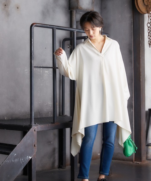 Soiunique（スワユニーク）の「裾変形ゆったりスキッパーチュニック ［Soiunique］（シャツ/ブラウス・レディース・アイボリー/カーキ/ブラック・FREE）」の9枚目の写真