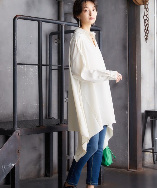 Soiunique（スワユニーク）の「裾変形ゆったりスキッパーチュニック ［Soiunique］（シャツ/ブラウス・レディース・アイボリー/カーキ/ブラック・FREE）」の10枚目の写真
