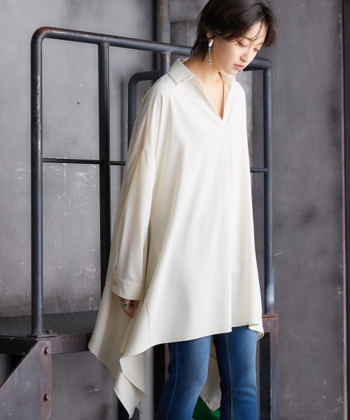 Soiunique（スワユニーク）の「裾変形ゆったりスキッパーチュニック ［Soiunique］（シャツ/ブラウス・レディース・アイボリー/カーキ/ブラック・FREE）」の11枚目の写真