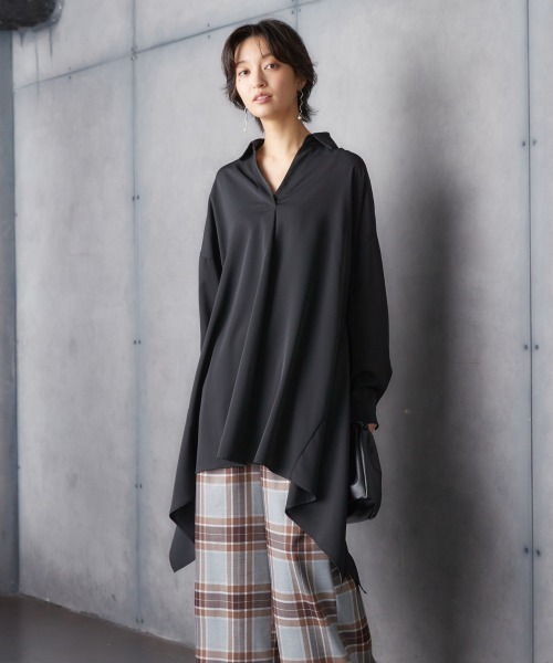 Soiunique（スワユニーク）の「裾変形ゆったりスキッパーチュニック ［Soiunique］（シャツ/ブラウス・レディース・アイボリー/カーキ/ブラック・FREE）」の13枚目の写真