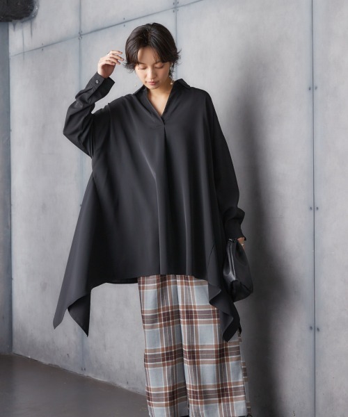 Soiunique（スワユニーク）の「裾変形ゆったりスキッパーチュニック ［Soiunique］（シャツ/ブラウス・レディース・アイボリー/カーキ/ブラック・FREE）」の14枚目の写真