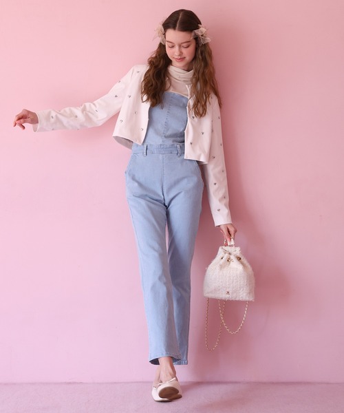 Seemi. byNICECLAUP（ シーミーバイナイスクラップ）の「バックレースアップデニムサロペット（サロペット/オーバーオール・レディース・インディゴブルー/オフホワイト/サックスブルー・FREE）」の5枚目の写真