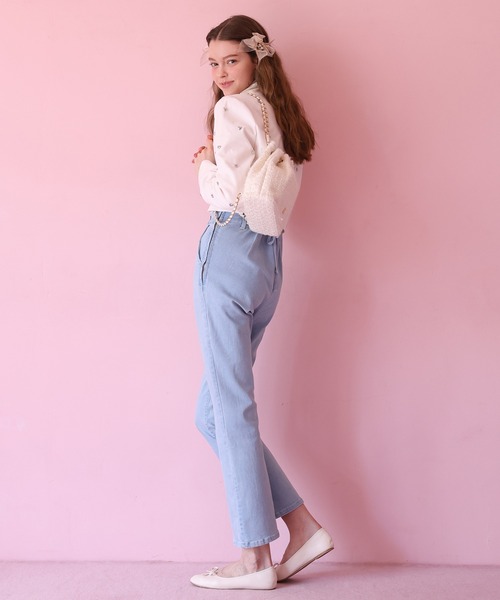 Seemi. byNICECLAUP（ シーミーバイナイスクラップ）の「バックレースアップデニムサロペット（サロペット/オーバーオール・レディース・インディゴブルー/オフホワイト/サックスブルー・FREE）」の6枚目の写真