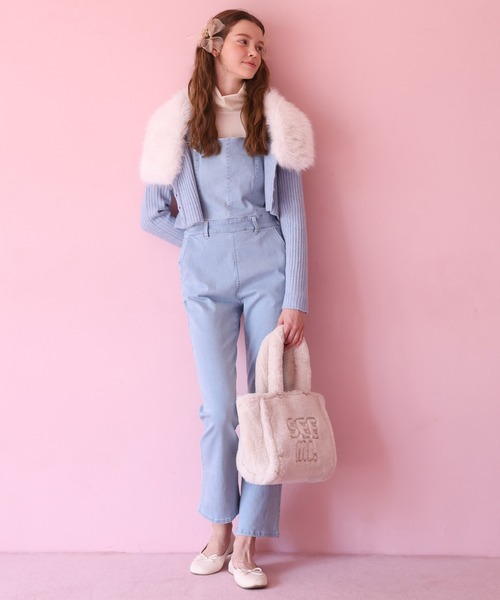 Seemi. byNICECLAUP（ シーミーバイナイスクラップ）の「バックレースアップデニムサロペット（サロペット/オーバーオール・レディース・インディゴブルー/オフホワイト/サックスブルー・FREE）」の12枚目の写真