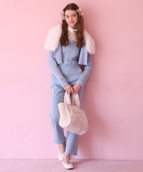 Seemi. byNICECLAUP（ シーミーバイナイスクラップ）の「バックレースアップデニムサロペット（サロペット/オーバーオール・レディース・インディゴブルー/オフホワイト/サックスブルー・FREE）」の13枚目の写真