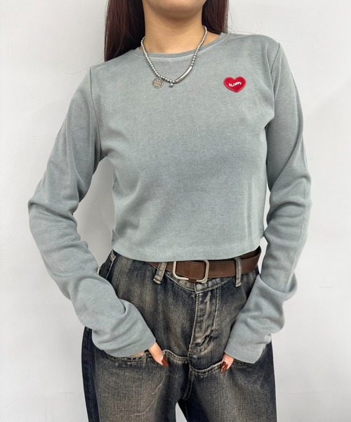 WHO'S WHO gallery（フーズフーギャラリー）の「【SLOPPY/スロッピー】SLOPPYハートワッペンピグメントトップス（Tシャツ/カットソー・レディース・カーキ/ブルー/ブラウン/グレー/チャコールグレー/ライトグレー/オフホワイト/グレー系その他・FREE）」の13枚目の写真