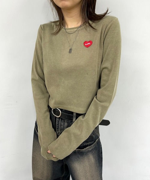 WHO'S WHO gallery（フーズフーギャラリー）の「【SLOPPY/スロッピー】SLOPPYハートワッペンピグメントトップス（Tシャツ/カットソー・レディース・カーキ/ブルー/ブラウン/グレー/チャコールグレー/ライトグレー/オフホワイト/グレー系その他・FREE）」の19枚目の写真