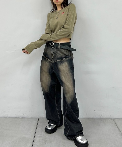 WHO'S WHO gallery（フーズフーギャラリー）の「【SLOPPY/スロッピー】SLOPPYハートワッペンピグメントトップス（Tシャツ/カットソー・レディース・カーキ/ブルー/ブラウン/グレー/チャコールグレー/ライトグレー/オフホワイト/グレー系その他・FREE）」の21枚目の写真